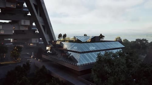 Diseño moderno angular con vegetación a la luz del día