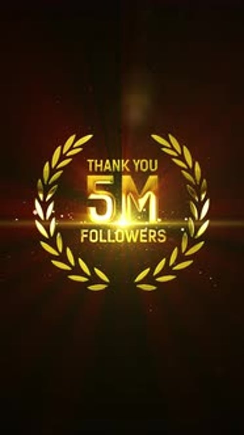Animación de texto con letras doradas de agradecimiento, 5 millones de seguidores