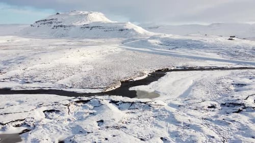 Snowy Mountain Highlands Range Frozen River Winter Field Iceland Inspiring Scenic Landscape Snow Ice