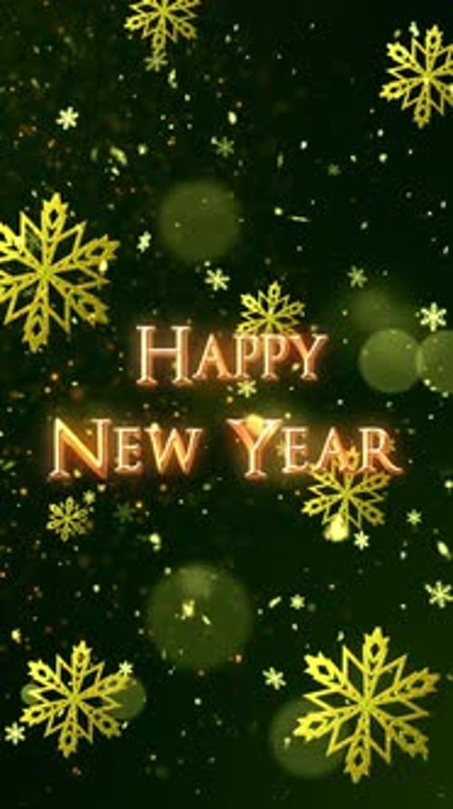 Vertical Happy New Year Gold Snowflakes Reveal