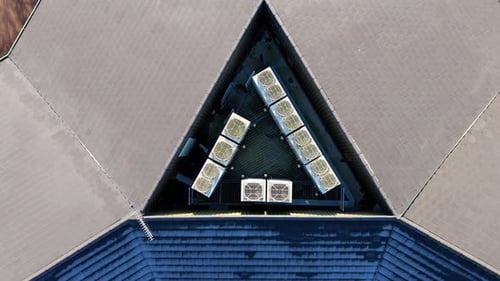Aerial view of roof with HVAC units, United Kingdom.