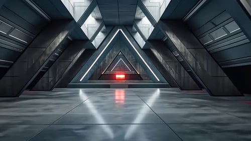 Futuristic Corridor with Triangular Supports