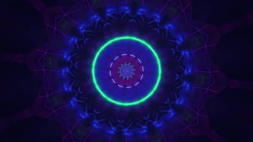 Vibrant neon mandala pulsates with hypnotic cosmic energy flow