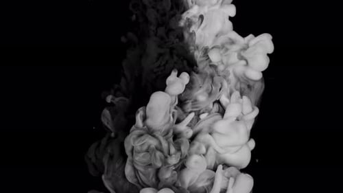 Black and White Ink Liquid Underwater on Black Background