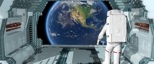 Astronaut Walking in Spaceship with Earth View Animation