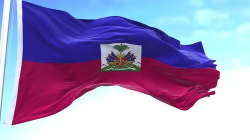 Realistic Flag of Haiti Waving Against a Clear Blue Sky