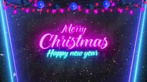 Flickering Neon Merry Christmas and Happy New Year Sign