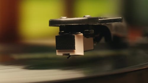 Close Up Turntable Record Player Needle Playing Vinyl