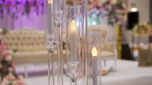 The candles decoration piece, against the backdrop of stage decorations, showcasing a breathtaking v