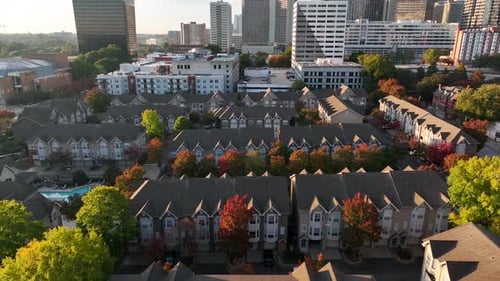 American city life. Residential housing in downtown urban Atlanta Georgia. Colorful autumn fall foli