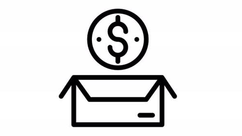 Animated Line Icon: Dollar Coin Drops into Box