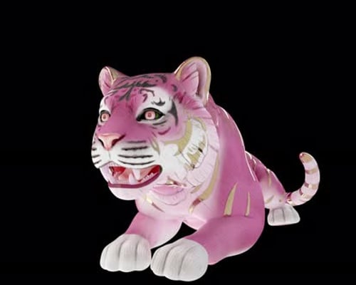 _Animation_ 3D Tigre _en porcelaine_ _bâillant_ _couché alpha\_loop_