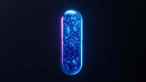 Futuristic Glowing Medical Capsule with Blue Spheres Animation