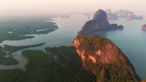 Phang Nga in Thailand, popular holiday tourist destination, drone shot.