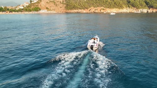 Sports Boat Sails and Makes Beautiful Turns Aerial View 4 K