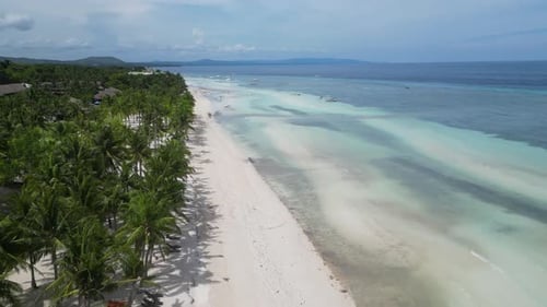 Drone Flies Over White Sandy Beaches of Philippine Islands of Bohol Relax in Tropics By the Sea on