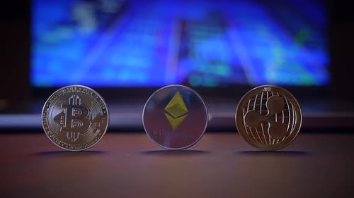 Cryptocurrency Coins Bitcoin, Ethereum, and Ripple