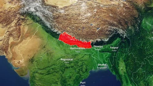 Animated Map Zoom on Nepal Highlighting Borders and Cities