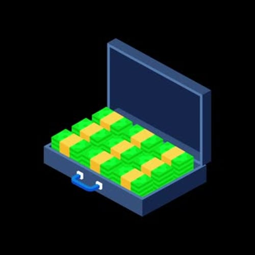 Animated Isometric Briefcase Filling with Stacks of Money