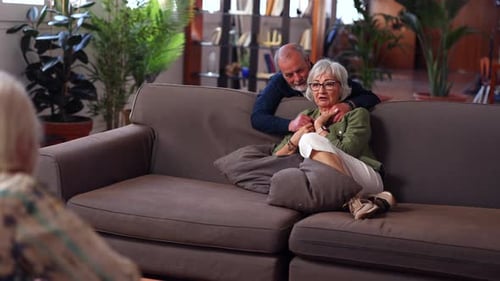 Elderly Couple Relaxing and Chatting with Friend