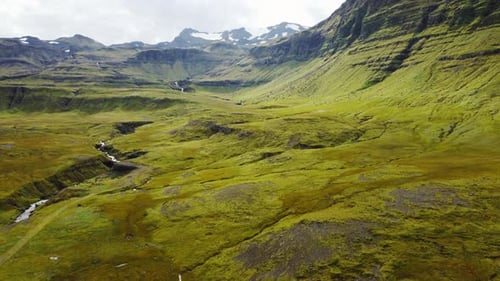 Volcanic Landscape in Iceland Nature Magical River at Summer Season Aerial Landscape