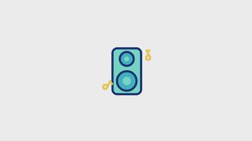 Flat Design Speaker Icon with Musical Notes Animation