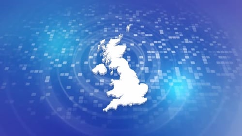 United Kingdom 3D Map Reveal on Digital Technology Background