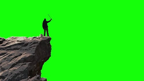 Adventure Man Hiker Standing on Top of Icy Mountain Mountain Peak Composite Cutout Green Screen
