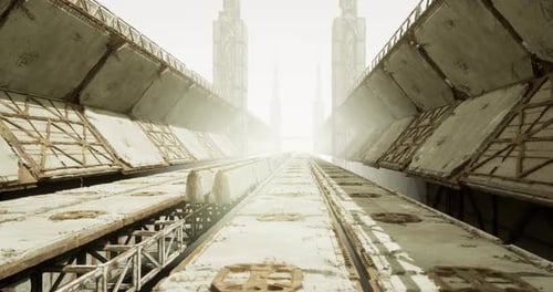 Architectural Pathway Characterized By Balanced Towers and Vivid Illumination