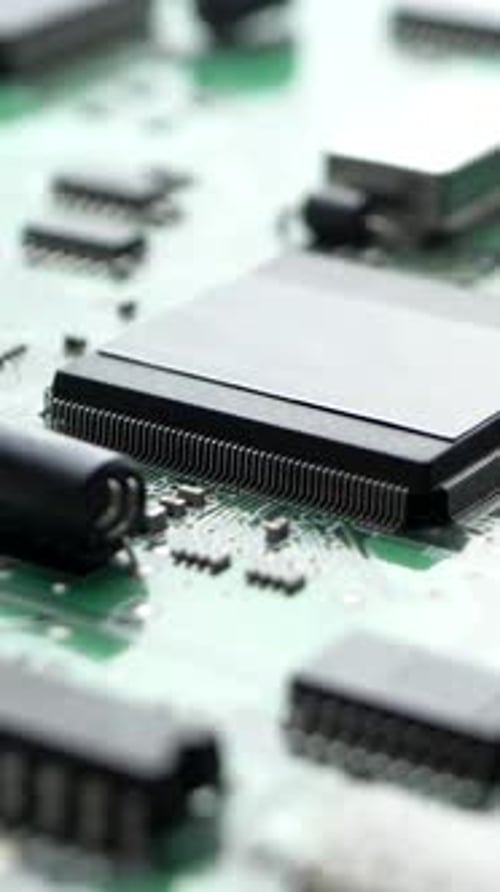 Electronic Circuit Board with Processor Capacitors and Chips