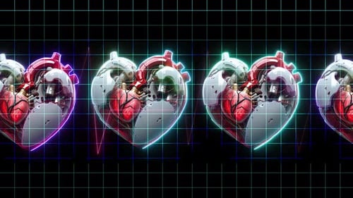 Neon Heart Beat Plus Ecg, Ekg, Animation Background. Neon Heart Beating Animation With Digital