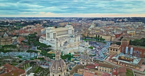 Aerial View of the National Monument to Victor Emmanuel II in City of Rome Establishing Shot of the