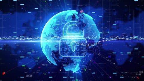 Futuristic Global Digital Security with Animated Padlock