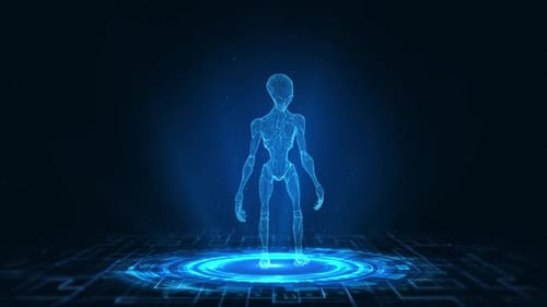 Futuristic Hologram Alien Rotating on Digital Platform