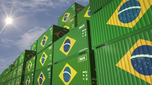 Brazil export cargo containers in row looping