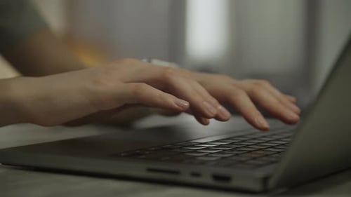 Woman Hands Coding on Laptop Female Arms Typing Close Up