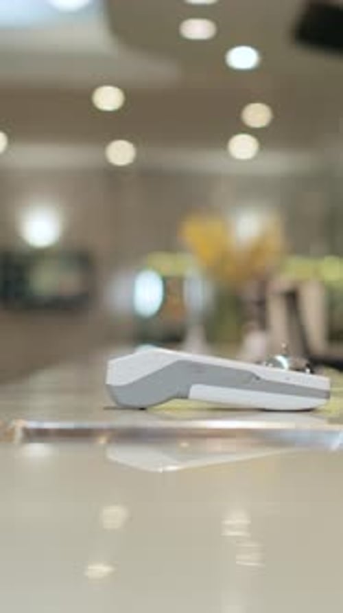 Vertical Video Customer with Mobile Phone Pay for Hotel Reception Payment Client Concierge Service