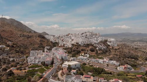 The white village of Mojácar during day light. Aerial shot.