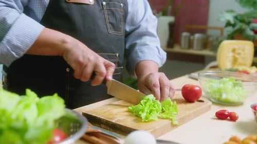 Adult Cutting Lettuce For Fresh Salad