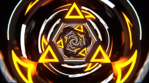 Orange And White Neon Triangle Mirror Tunnel Background Vj Loop In 4K