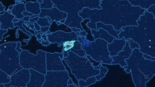 Digital Global Map Zoom to Syria with HUD Interface