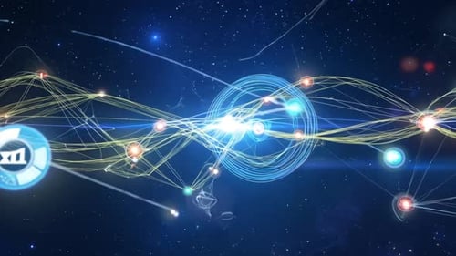 Esta obra de arte digital muestra un trasfondo de red futurista