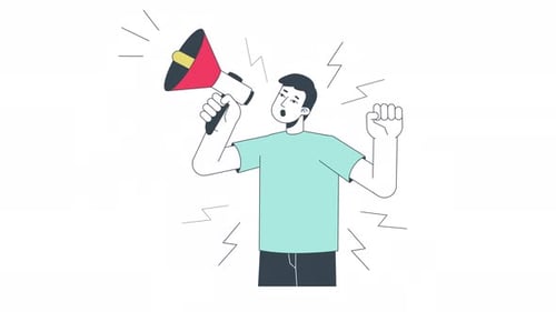Animated Flat Design Man Announcing with Megaphone