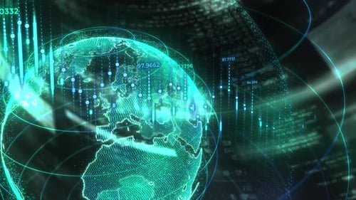 Futuristic Digital Globe with Global Data Network Animation