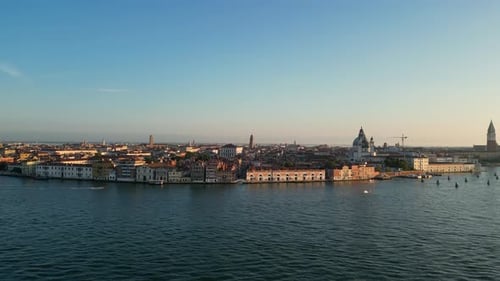 Venice Skyline From Above Aerial View at Sunrise Golden Hour Italy