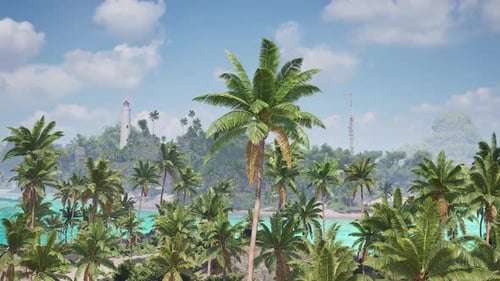 Tropical Landscape with Palm Trees and Calm Waters in the Bahamas