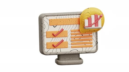 Animated Computer Monitor with Checklist and Business Growth Chart