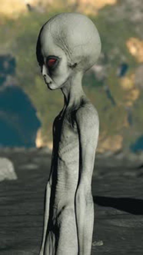 Animated Sci-Fi Alien Creature with Glowing Red Eyes