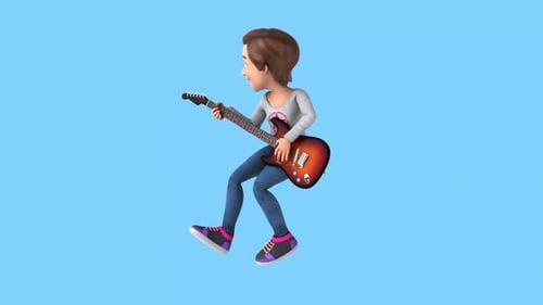 Fun 3D cartoon teenager playing guitar (with alpha channel included)