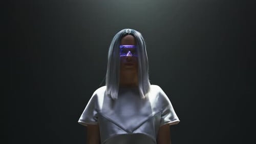 Digital Vr Glasses Girl Posing in Light Closeup